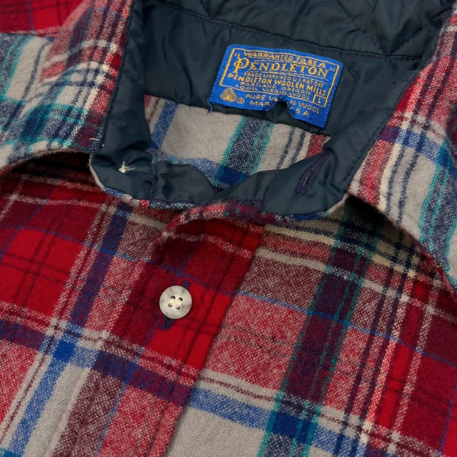 Vintage Pendleton Men's Red Plaid Button Down Shirt 100% Virgin Wool Large